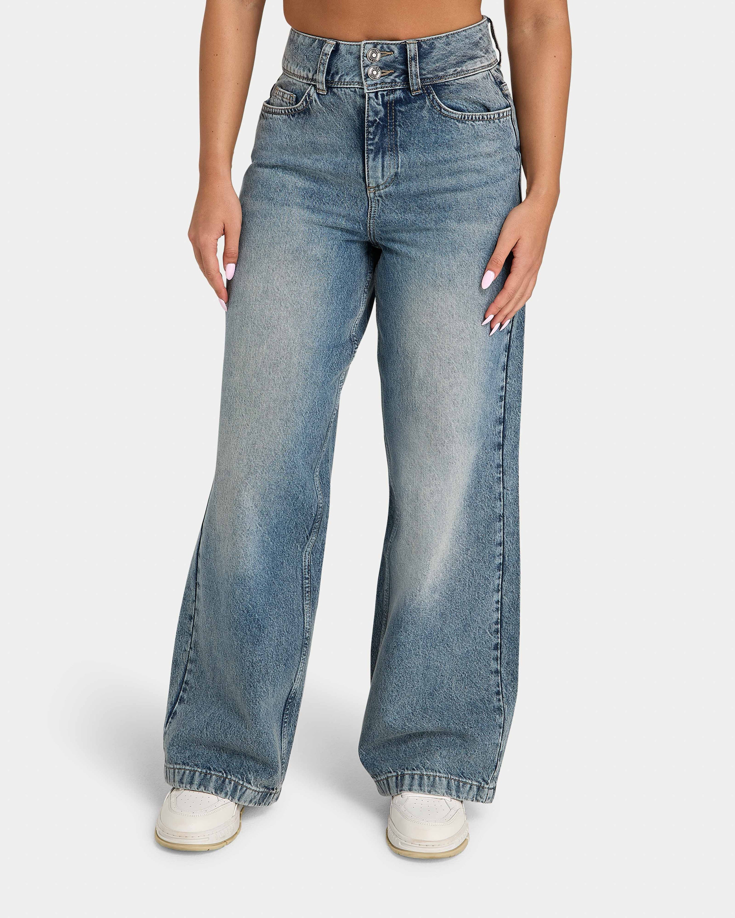 Womens Wide Leg Denim Jean - Mid Wash | HERA Clothing
