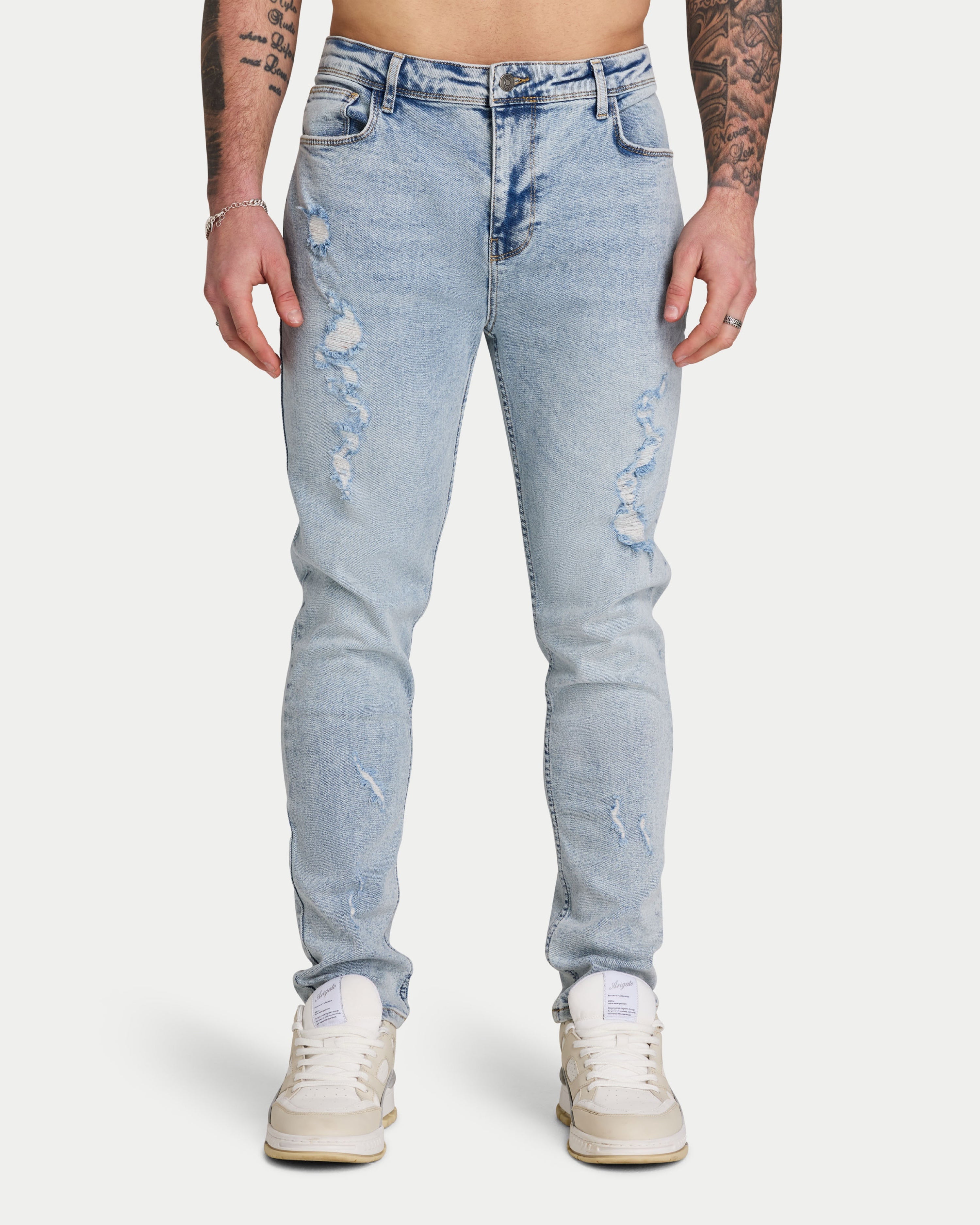 Mens Distressed Slim Fit Jean Light Blue HERA Clothing