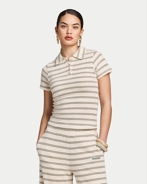 Women's Resort Crochet Polo in Off White Olive – HERA Clothing