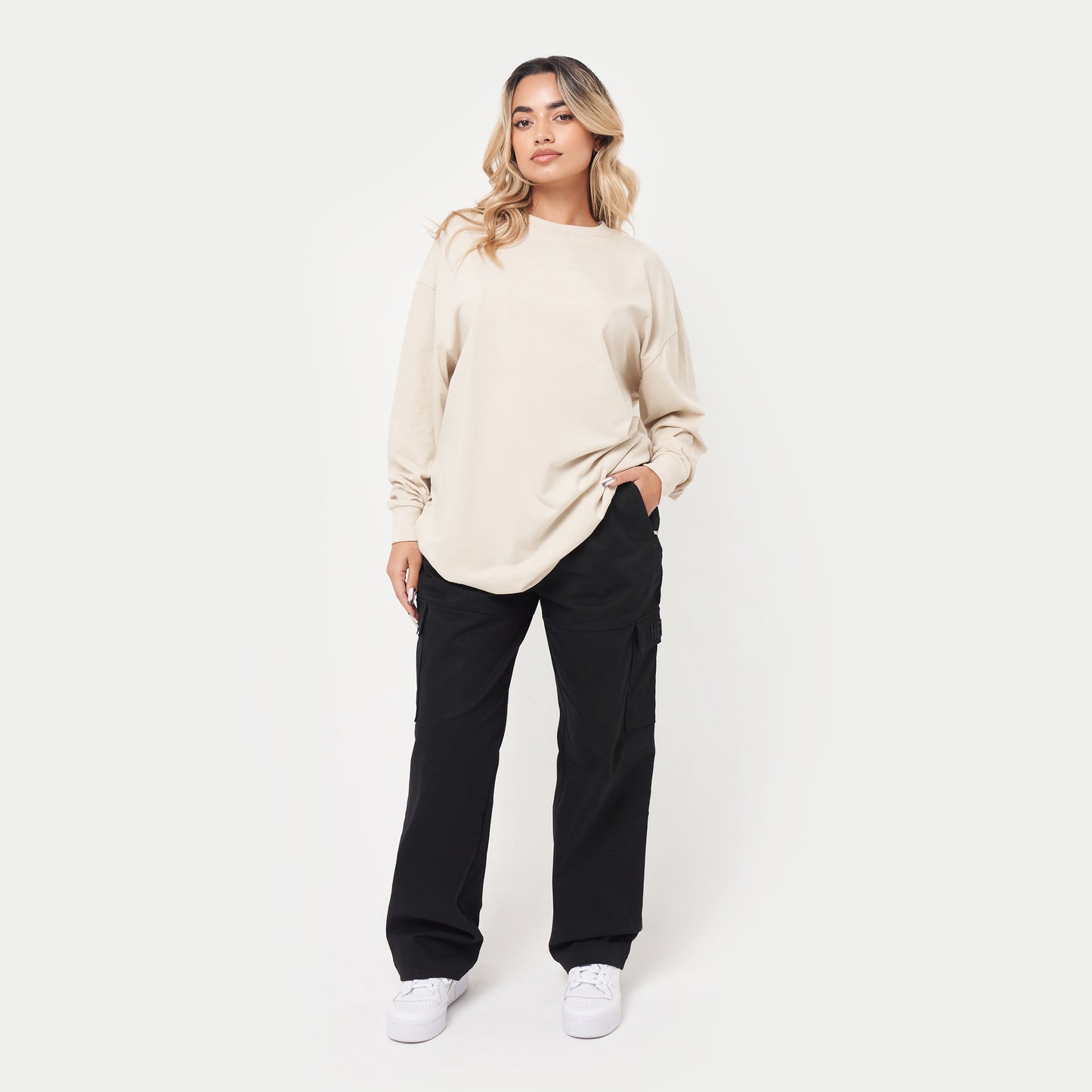 Womens Icon Long Sleeve Oversized T-Shirt - Oatmeal