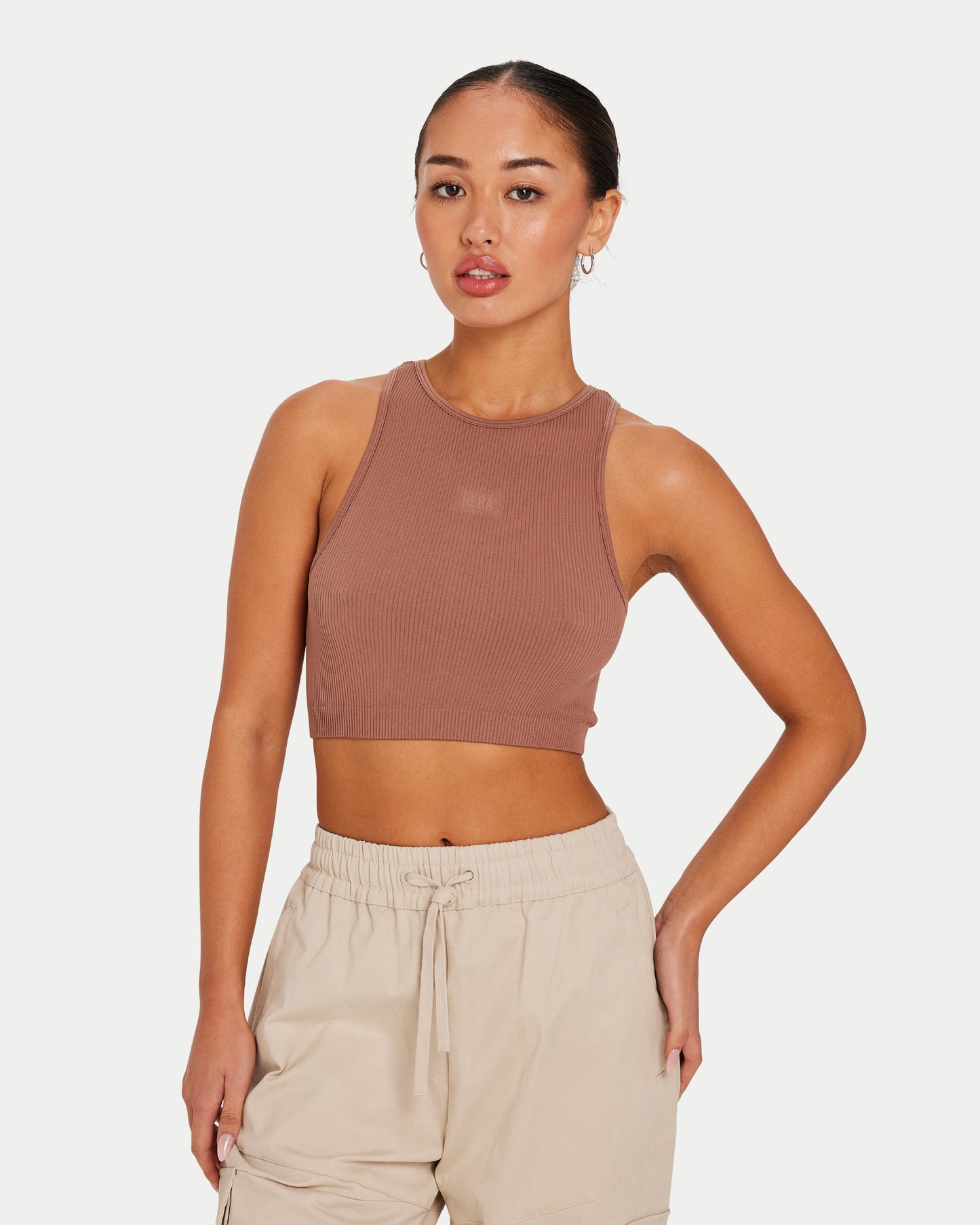 Womens Ribbed Base Racer Crop Top