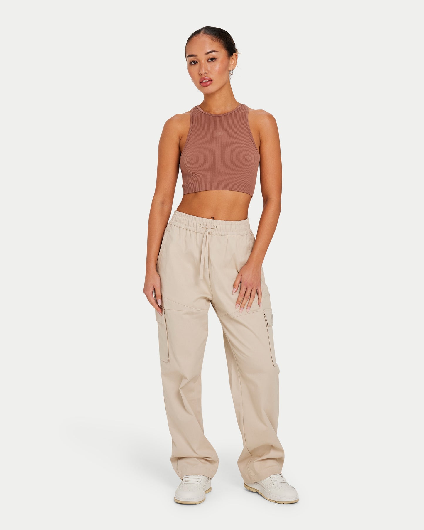 Womens Ribbed Base Racer Crop Top