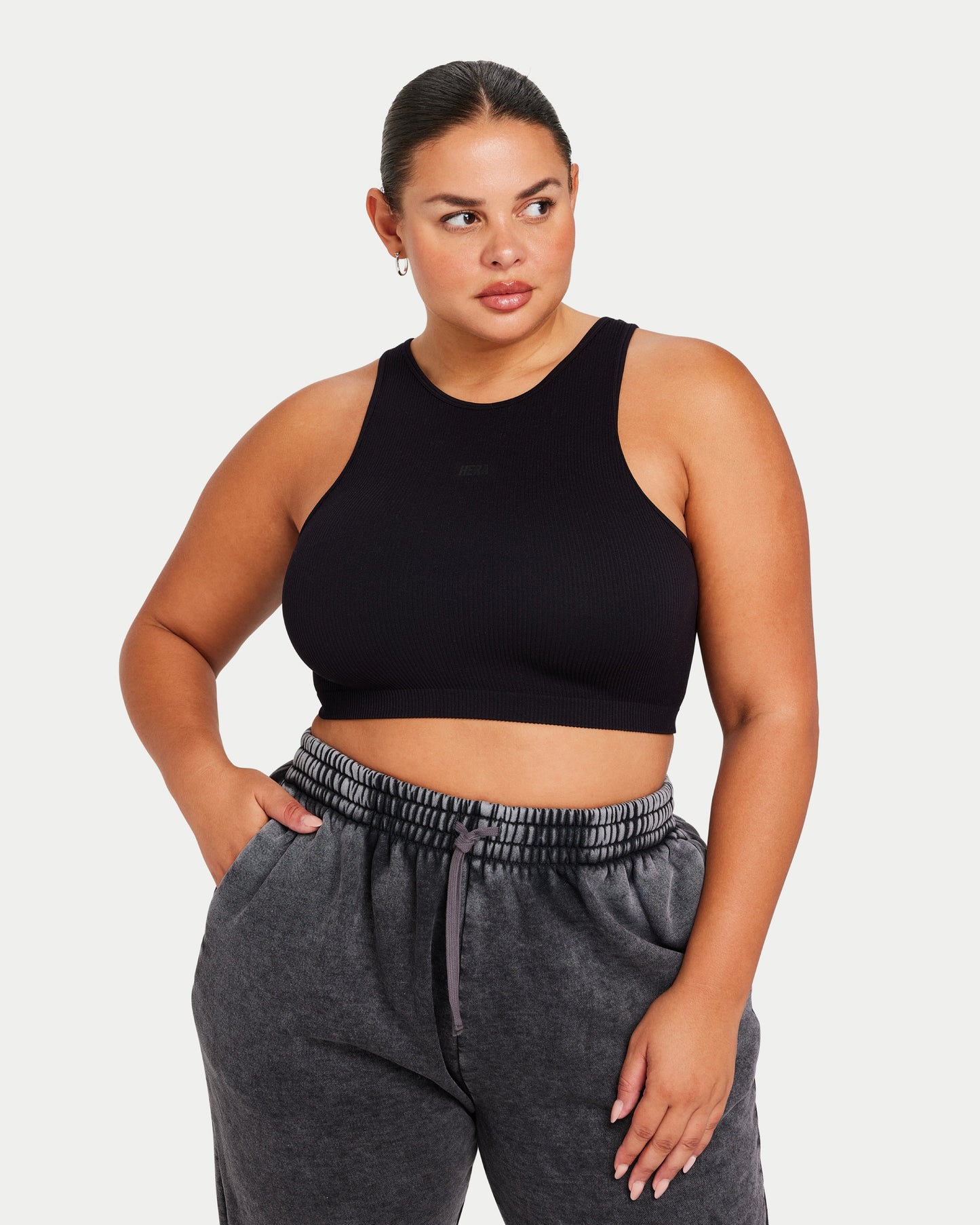 Womens Ribbed Base Racer Crop Top