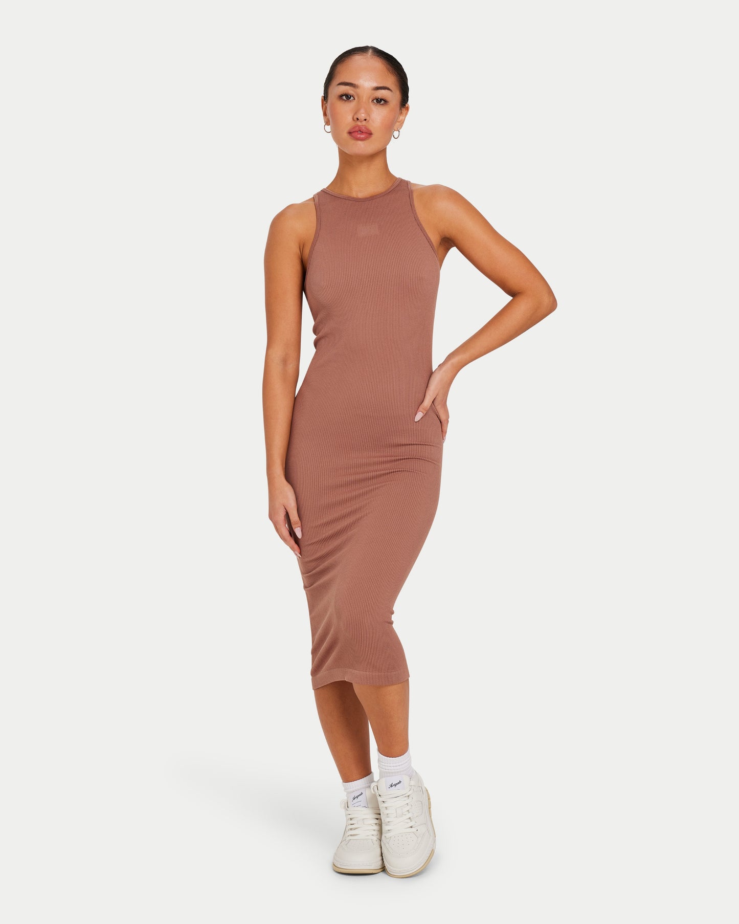 Womens Ribbed Base Racer Midi Dress