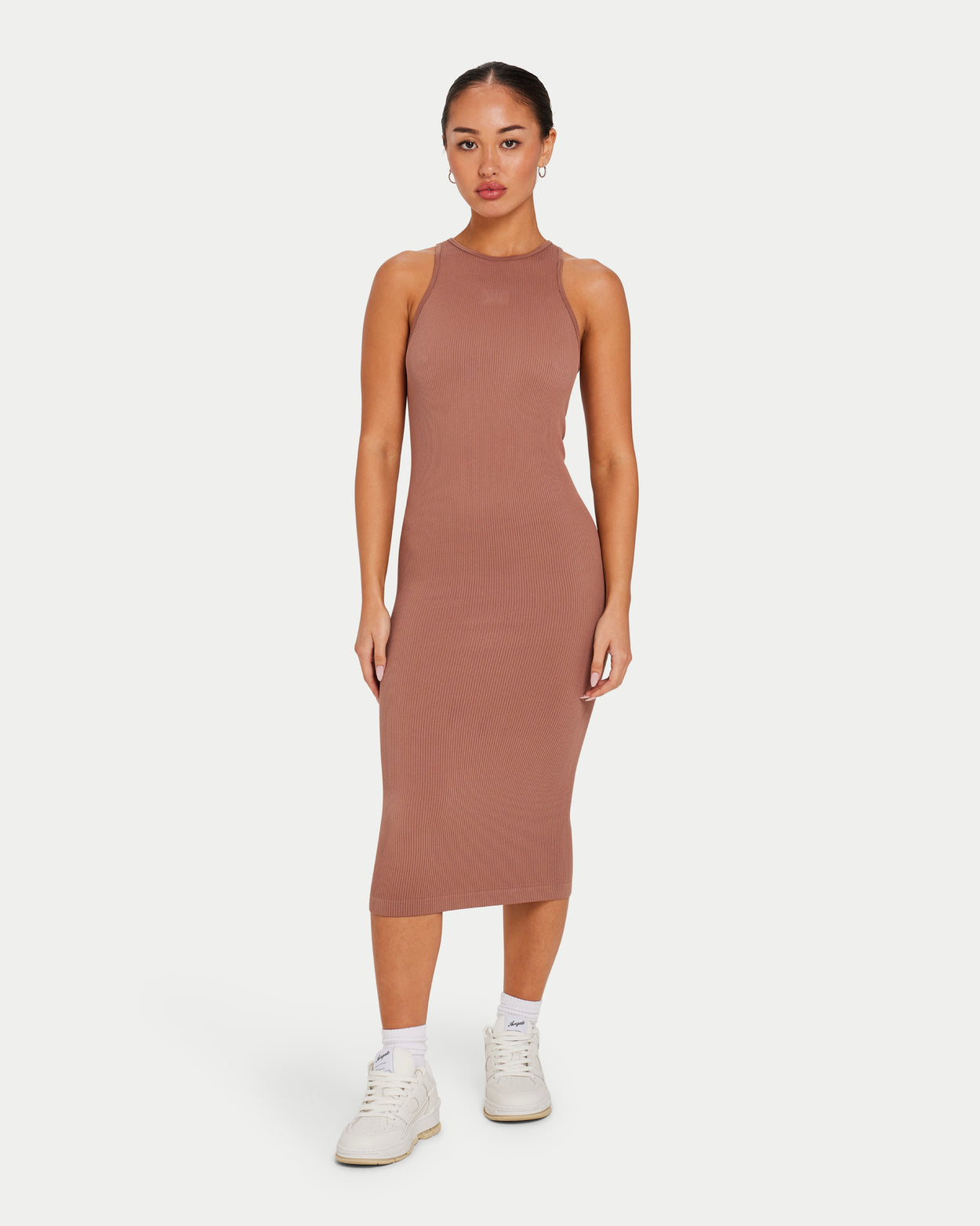 Womens Ribbed Base Racer Midi Dress Womens Ribbed Base Racer Midi Dress