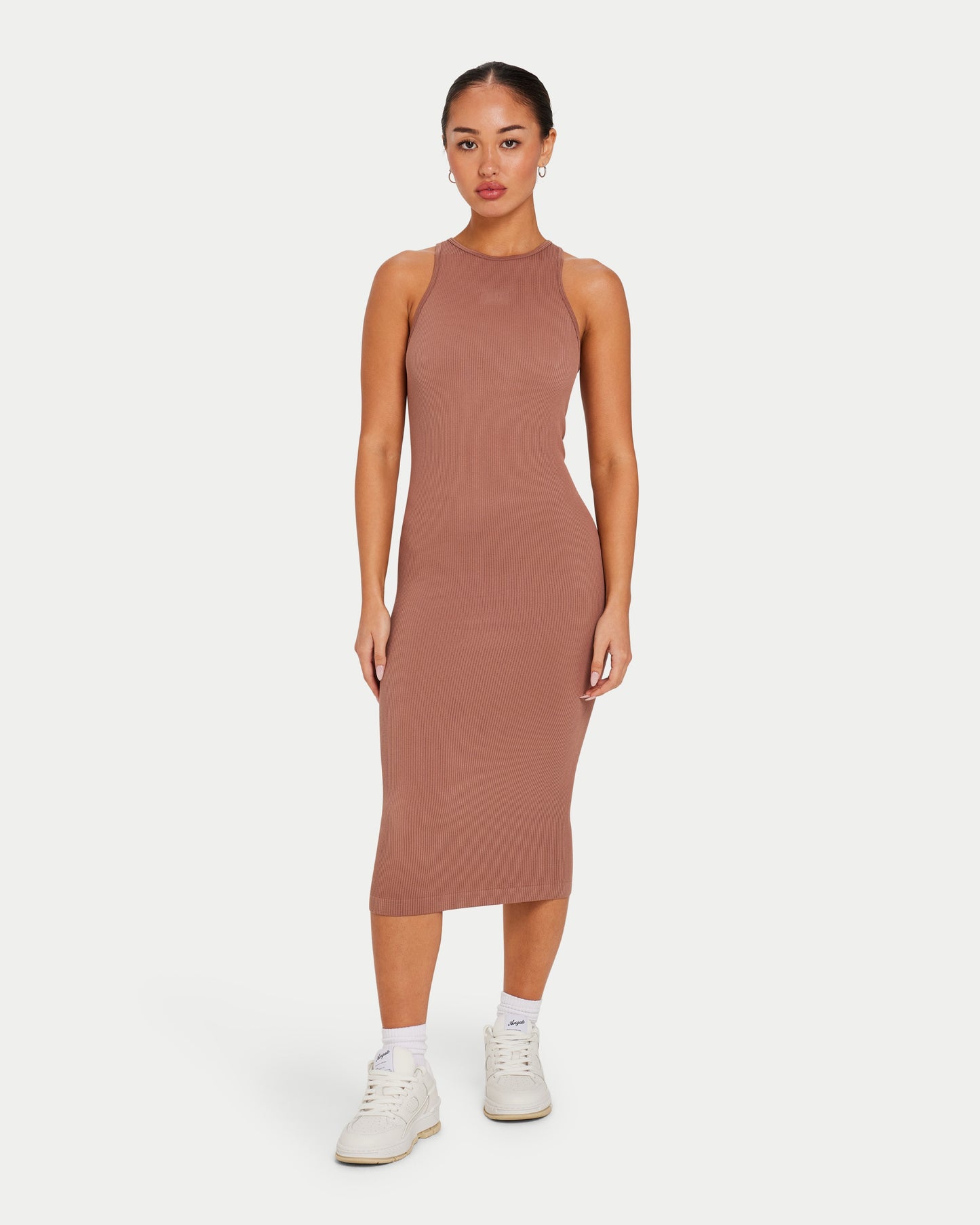 Womens Ribbed Base Racer Midi Dress
