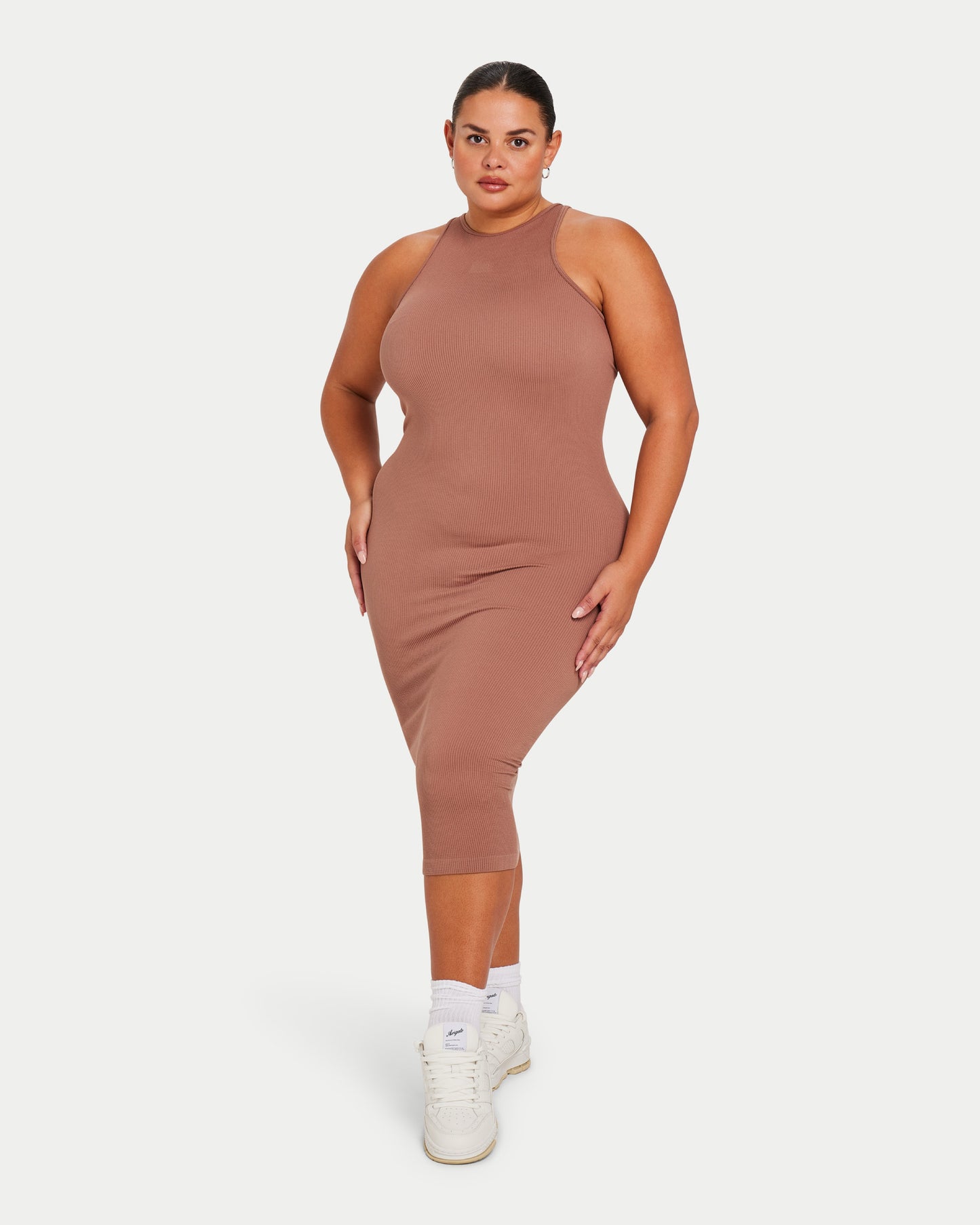 Womens Ribbed Base Racer Midi Dress