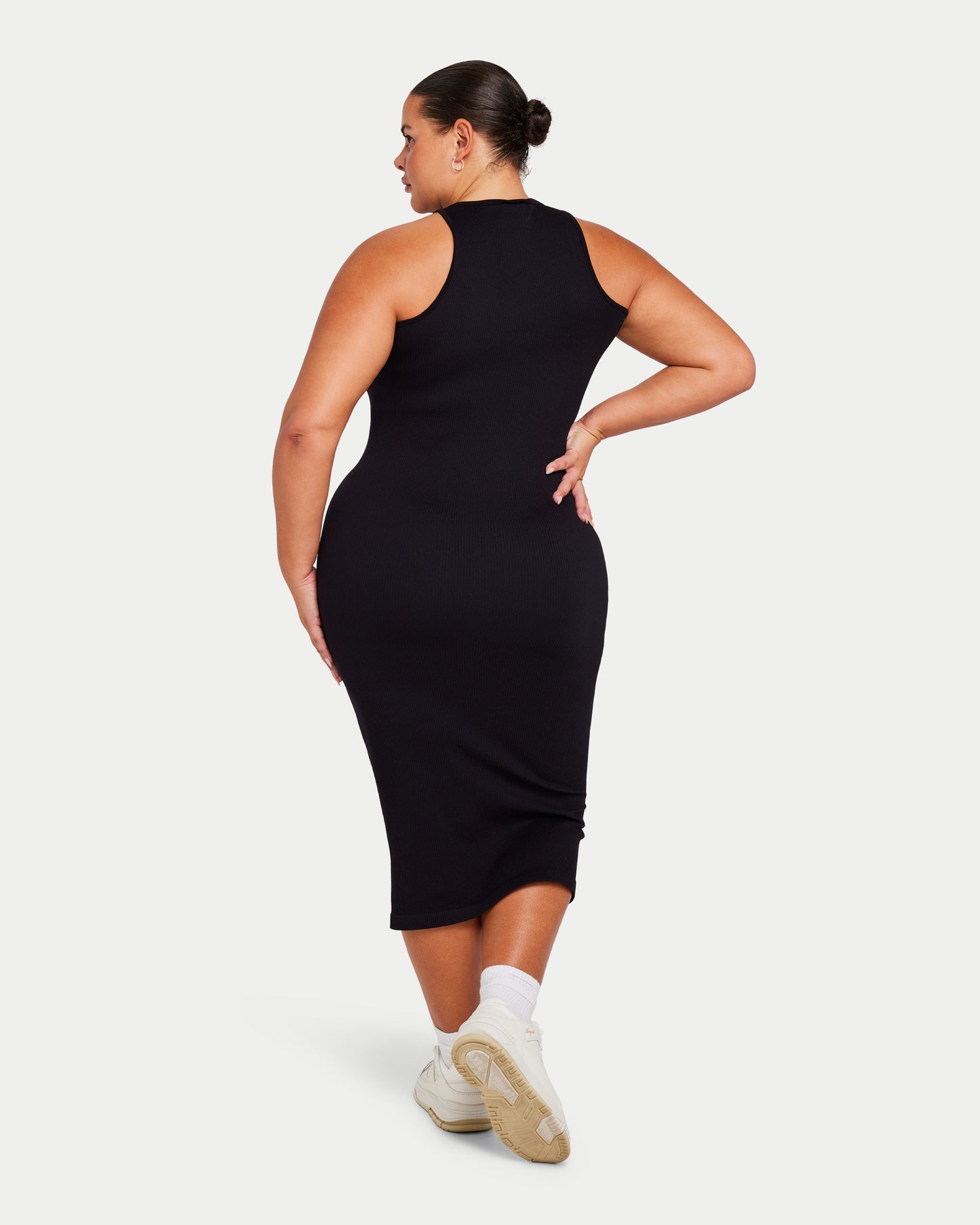 Womens Ribbed Base Racer Midi Dress