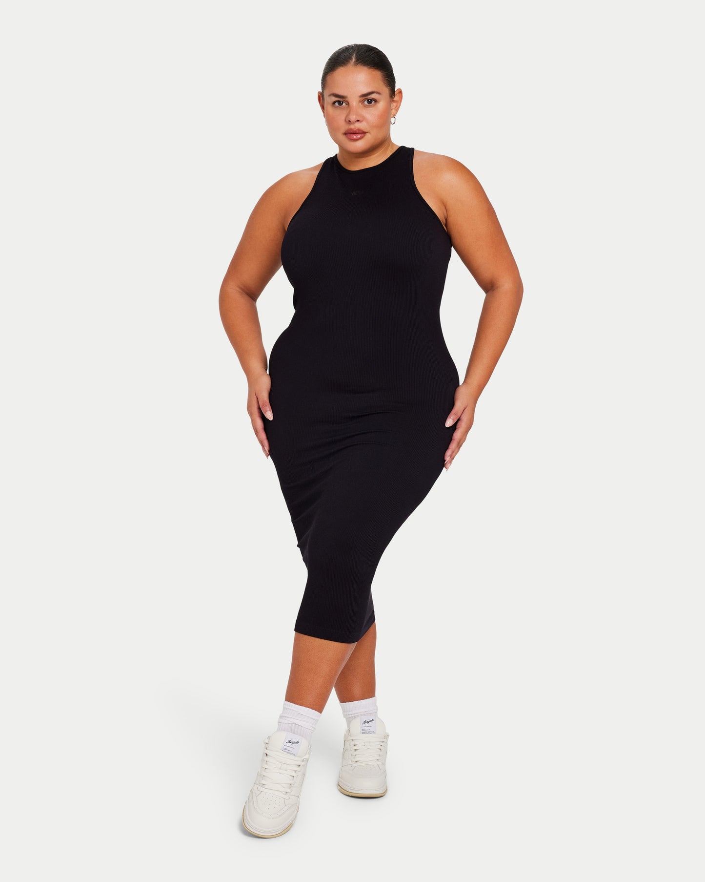 Womens Ribbed Base Racer Midi Dress