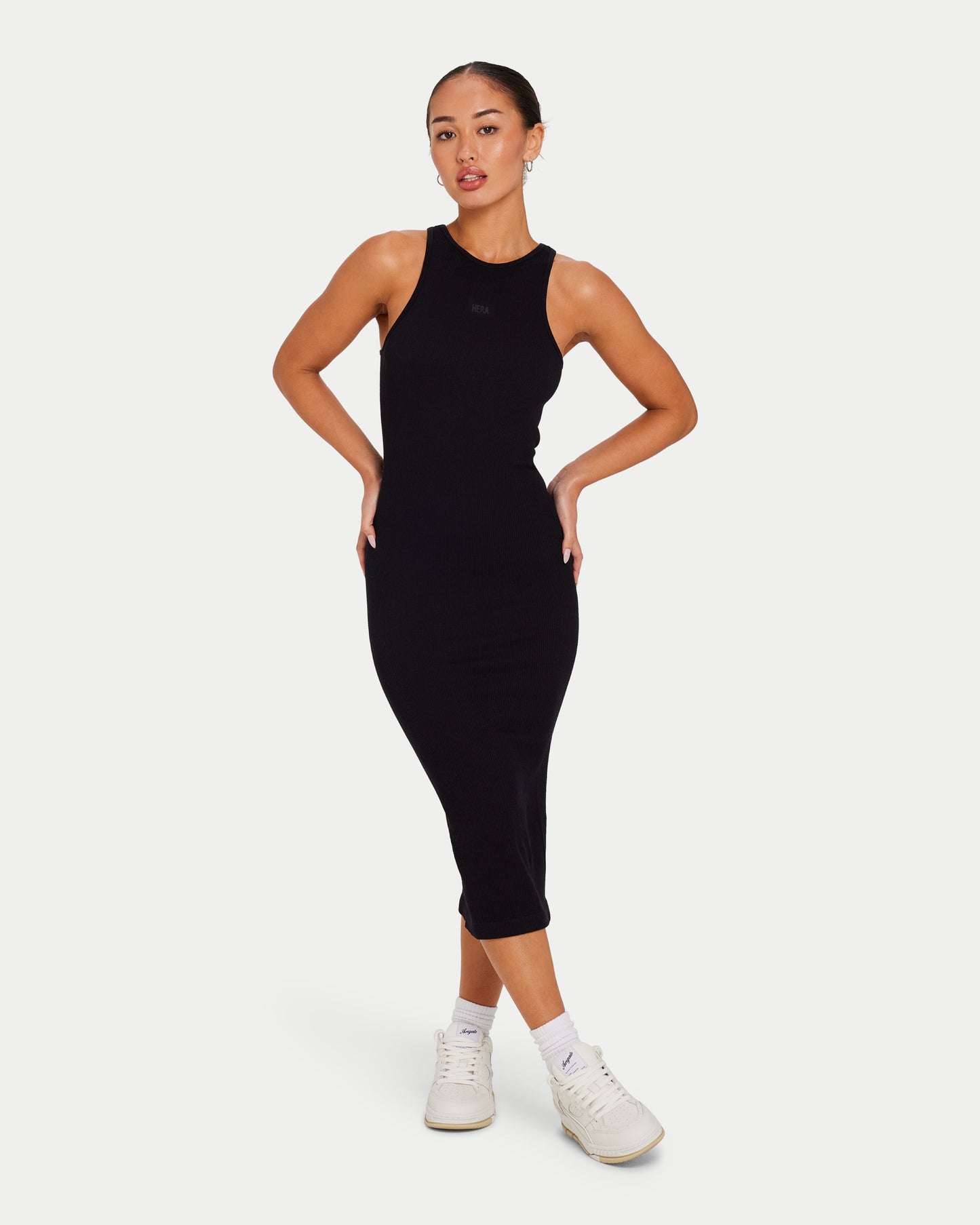 Womens Ribbed Base Racer Midi Dress