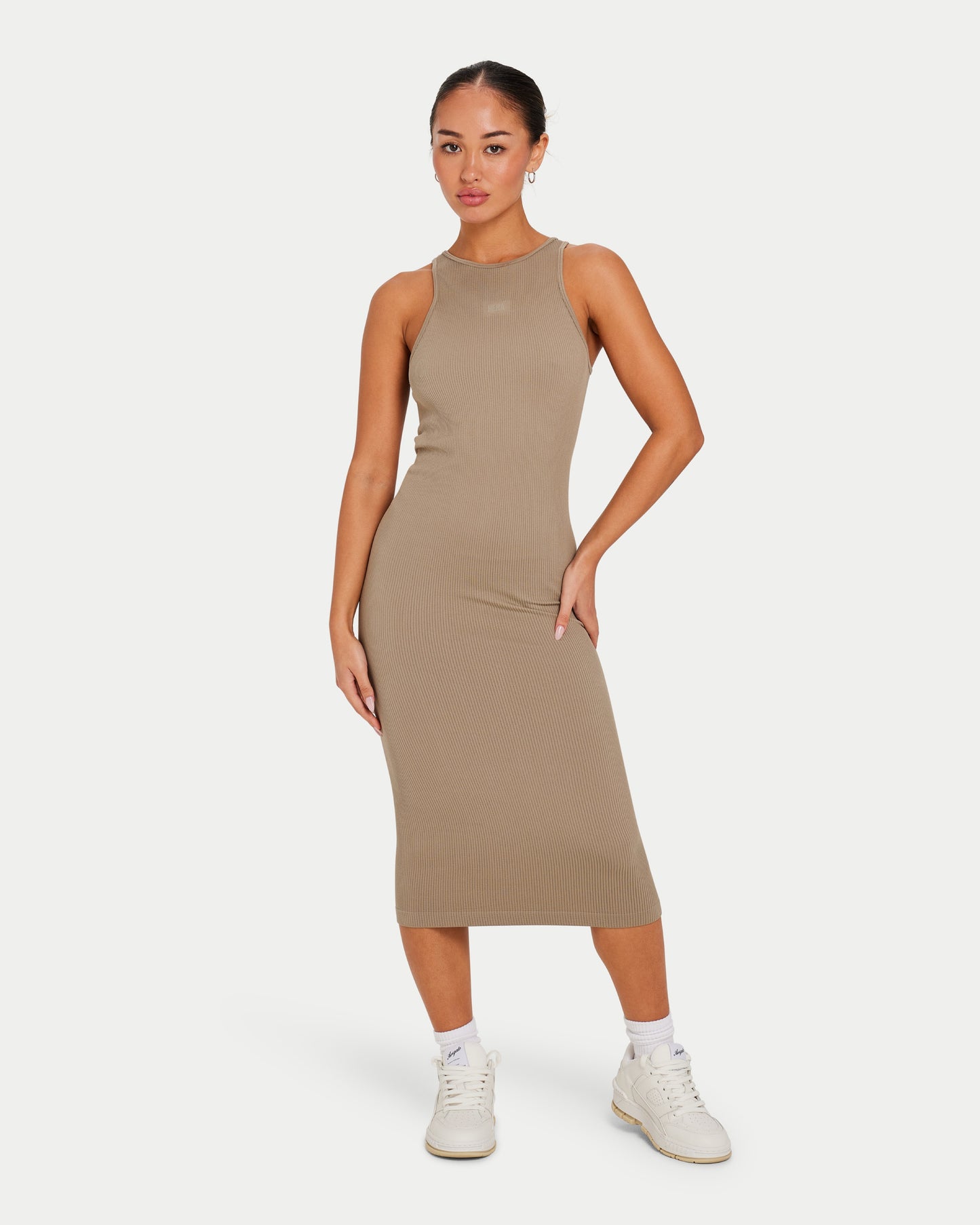 Womens Ribbed Base Racer Midi Dress