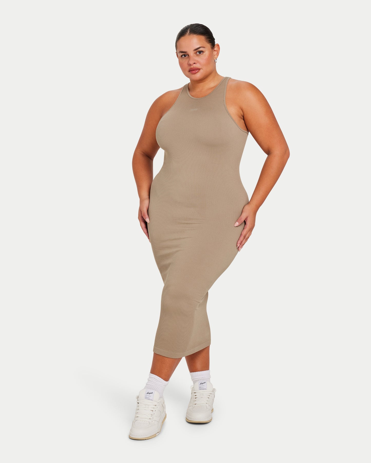 Womens Ribbed Base Racer Midi Dress