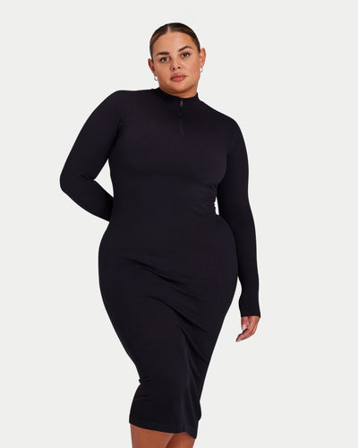 REWEAR Womens Ribbed Base Long Sleeve Midi Dress