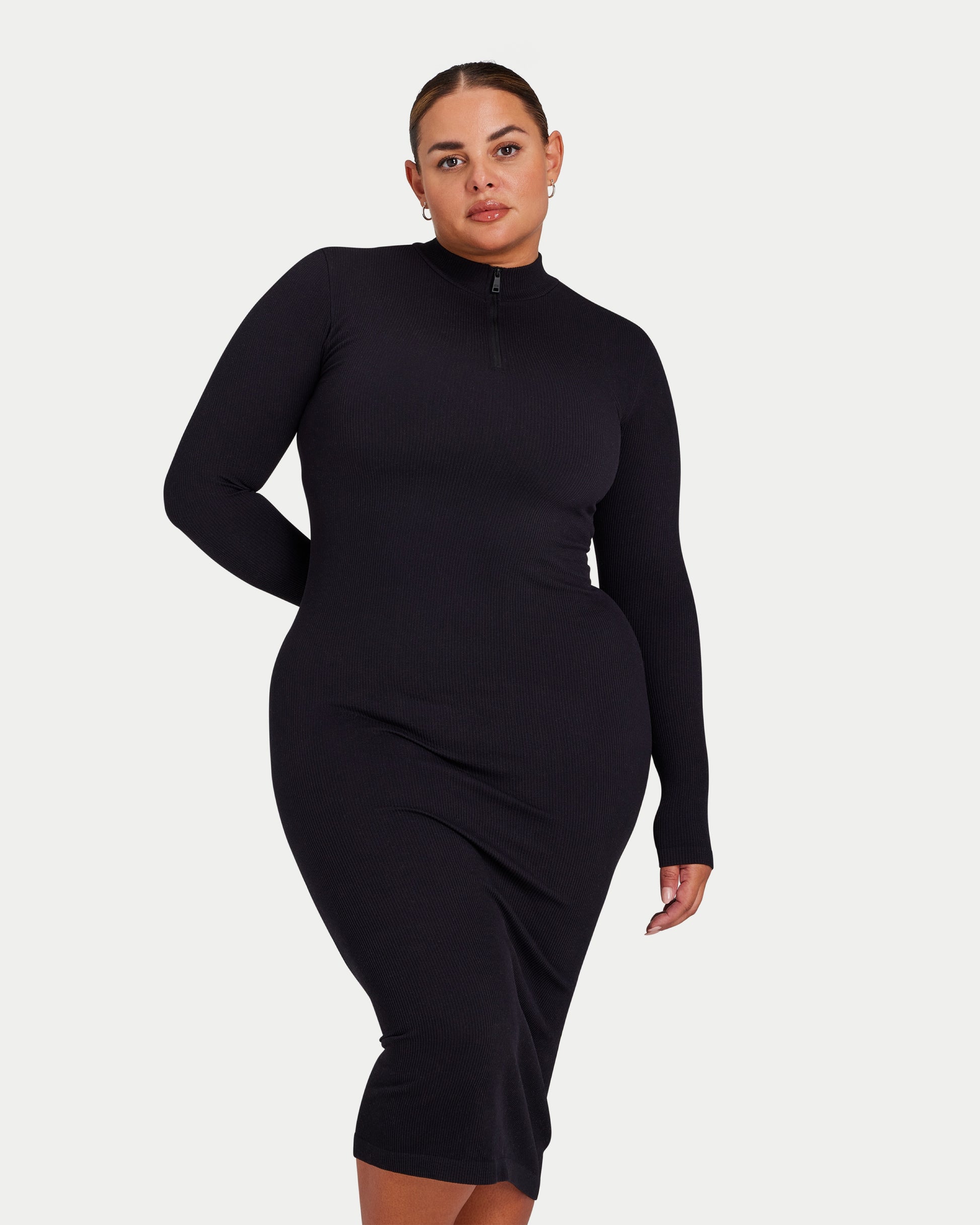 Womens Ribbed Base Long Sleeve Midi Dress Womens Ribbed Base Long Sleeve Midi Dress