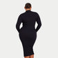 Womens Ribbed Base Long Sleeve Midi Dress - Black