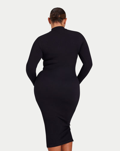 REWEAR Womens Ribbed Base Long Sleeve Midi Dress