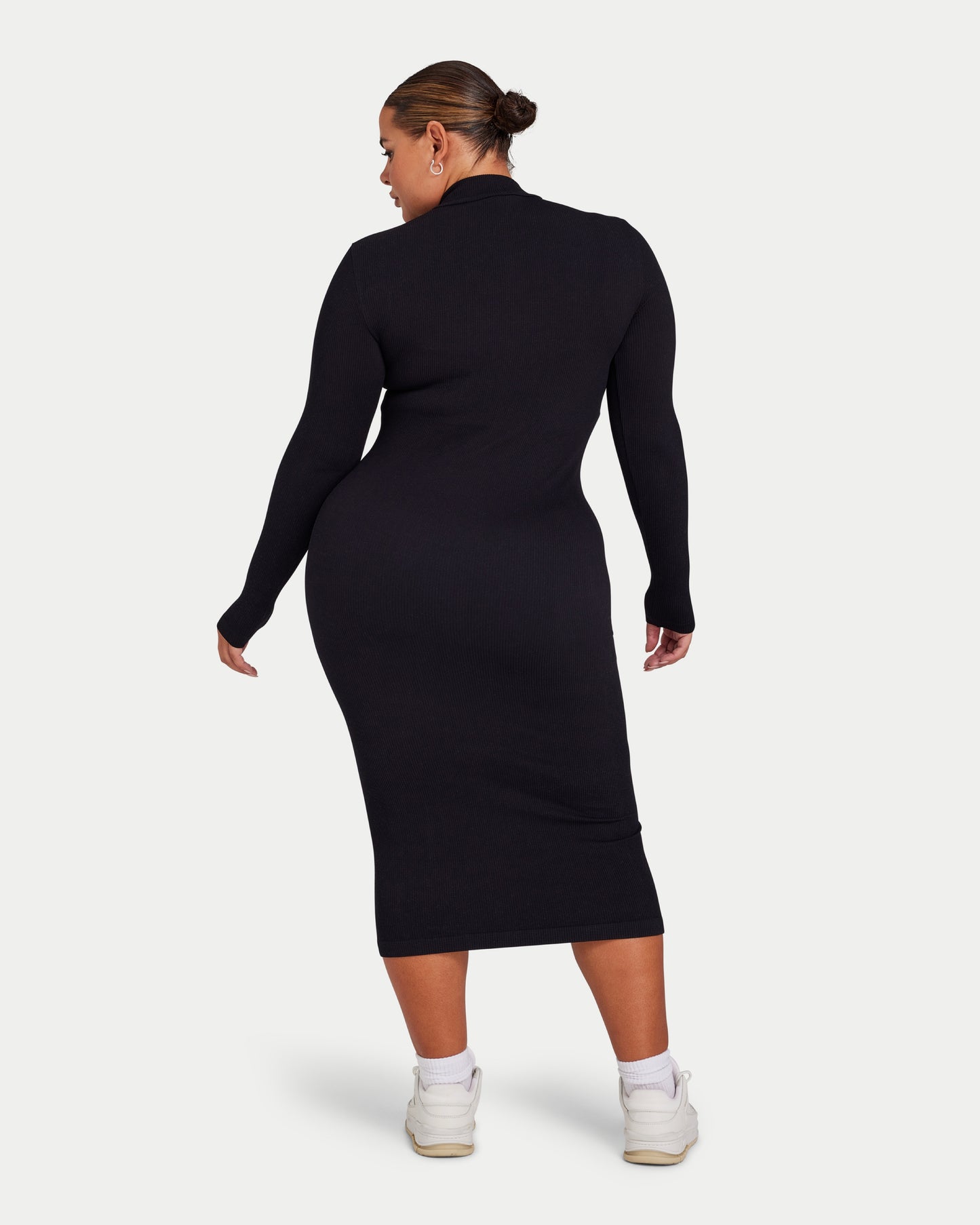 Womens Ribbed Base Long Sleeve Midi Dress