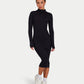 Womens Ribbed Base Long Sleeve Midi Dress