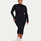 Womens Ribbed Base Long Sleeve Midi Dress