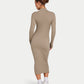 Womens Ribbed Base Long Sleeve Midi Dress