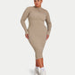 Womens Ribbed Base Long Sleeve Midi Dress