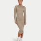 Womens Ribbed Base Long Sleeve Midi Dress
