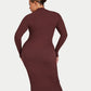 Womens Ribbed Base Long Sleeve Midi Dress