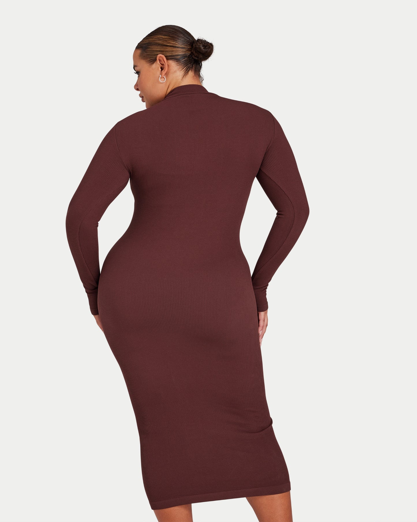 Womens Ribbed Base Long Sleeve Midi Dress