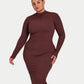 Womens Ribbed Base Long Sleeve Midi Dress