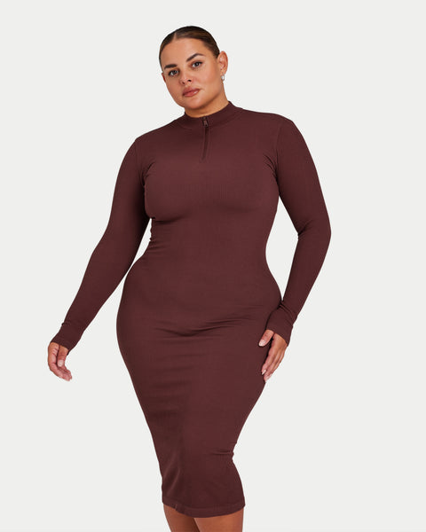 Ribbed Base Long Sleeve Midi Dress
