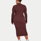 Womens Ribbed Base Long Sleeve Midi Dress