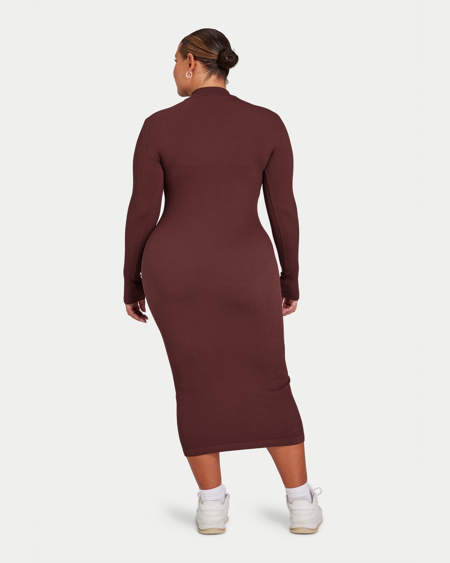 Womens Ribbed Base Long Sleeve Midi Dress
