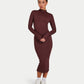 Womens Ribbed Base Long Sleeve Midi Dress
