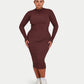 Womens Ribbed Base Long Sleeve Midi Dress