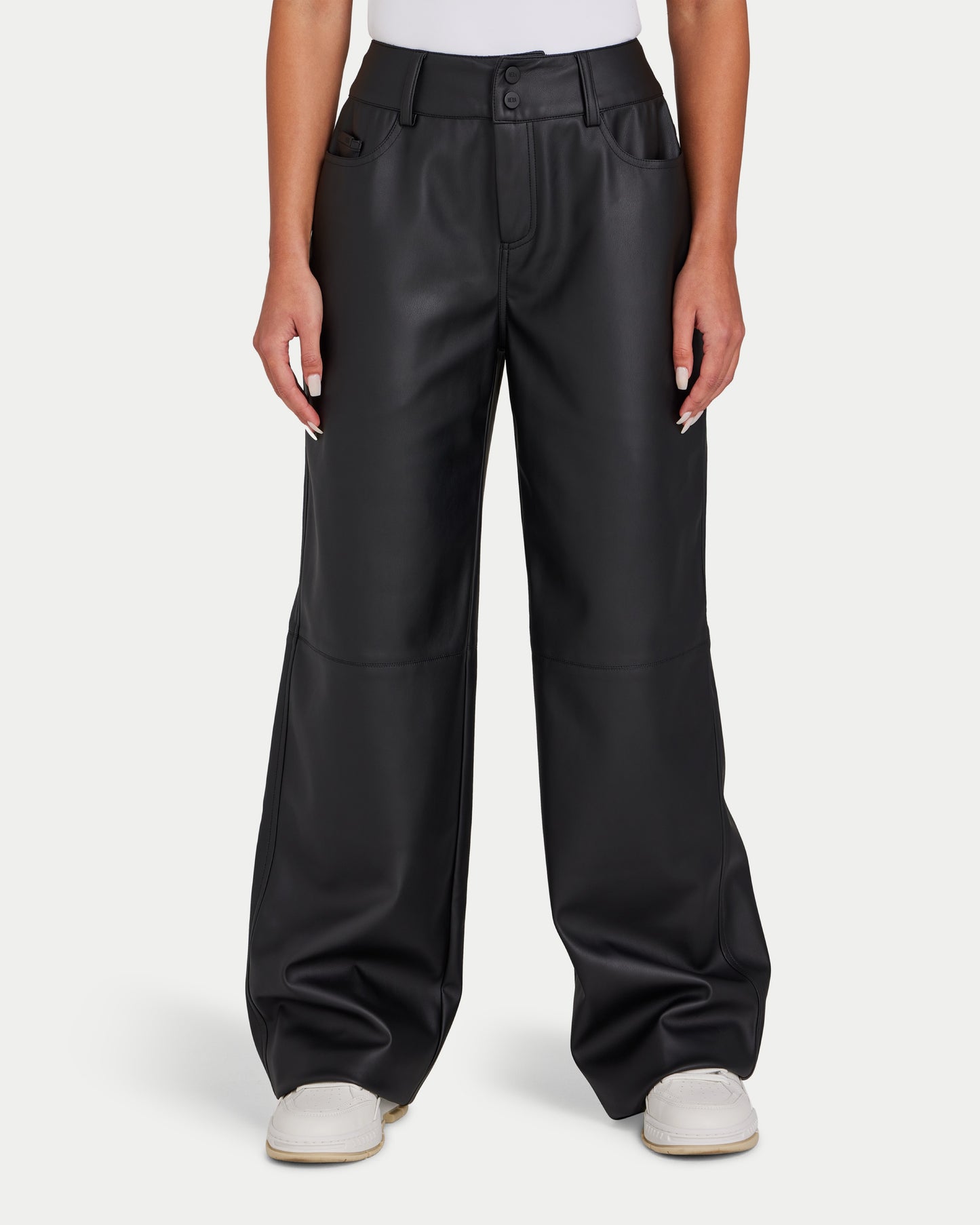 Womens Faux Leather Wide Leg Trouser