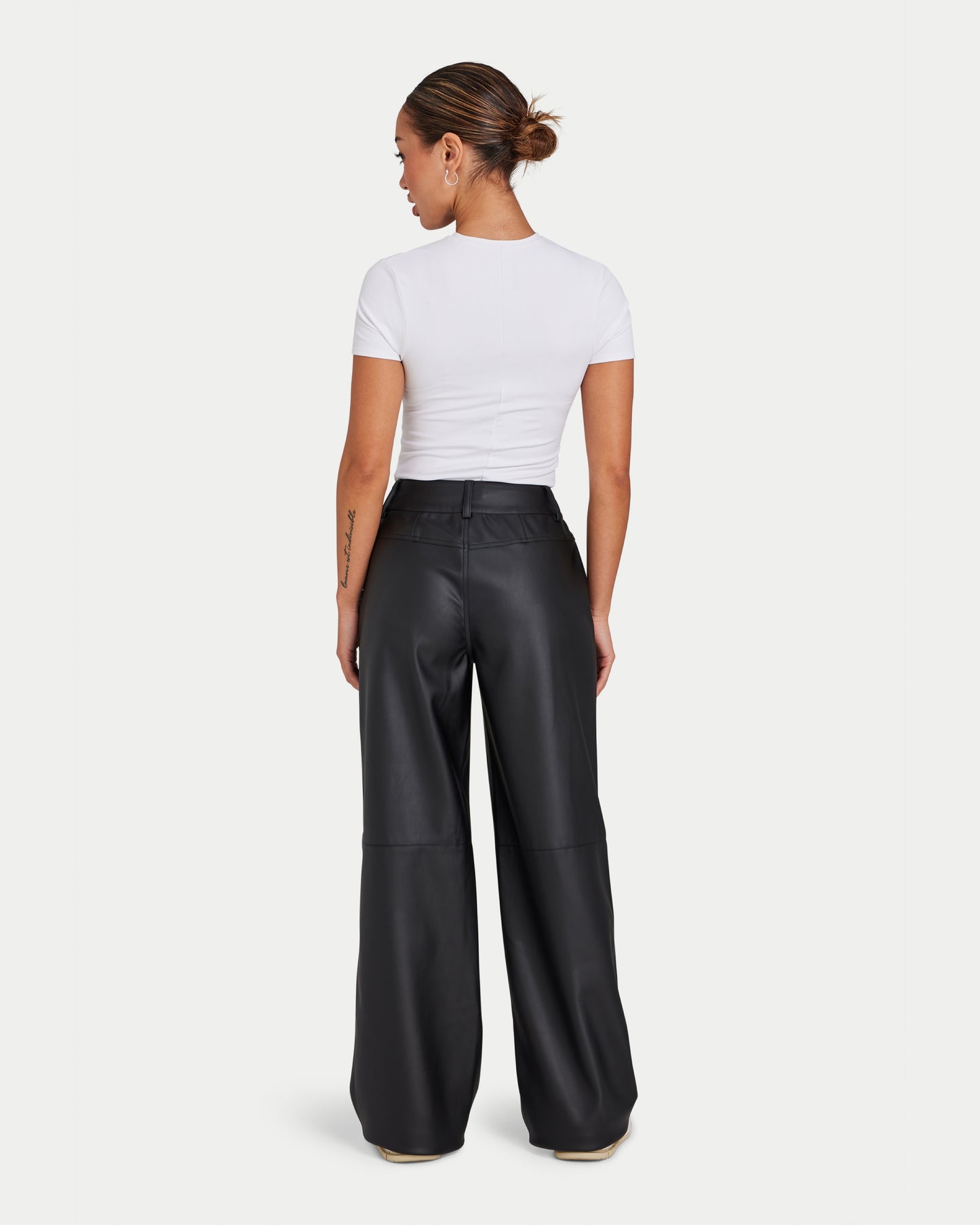 Womens Faux Leather Wide Leg Trouser