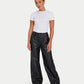 Womens Faux Leather Wide Leg Trouser