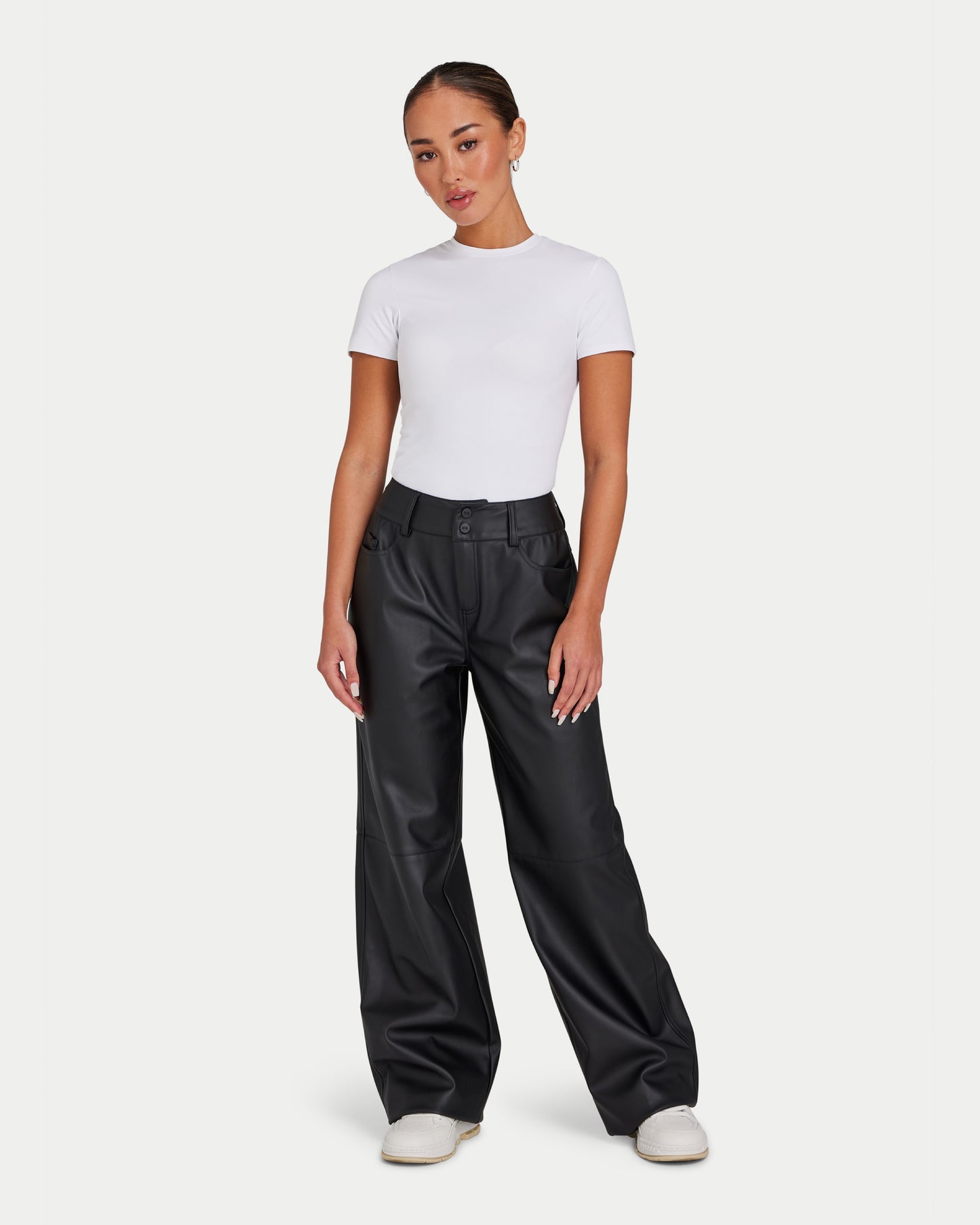 Womens Faux Leather Wide Leg Trouser