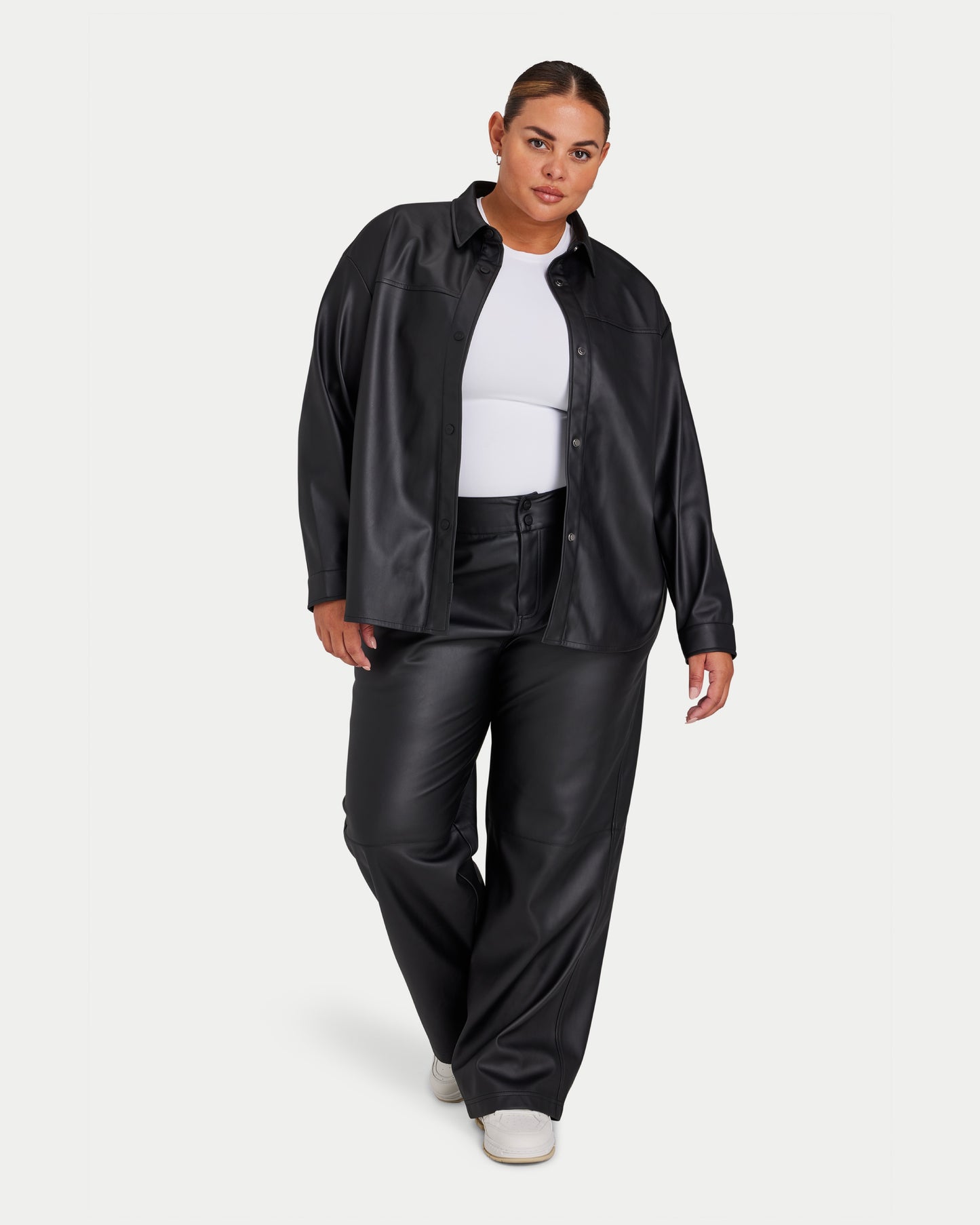Womens Faux Leather Wide Leg Trouser