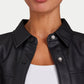 Womens Faux Leather Overshirt - Black