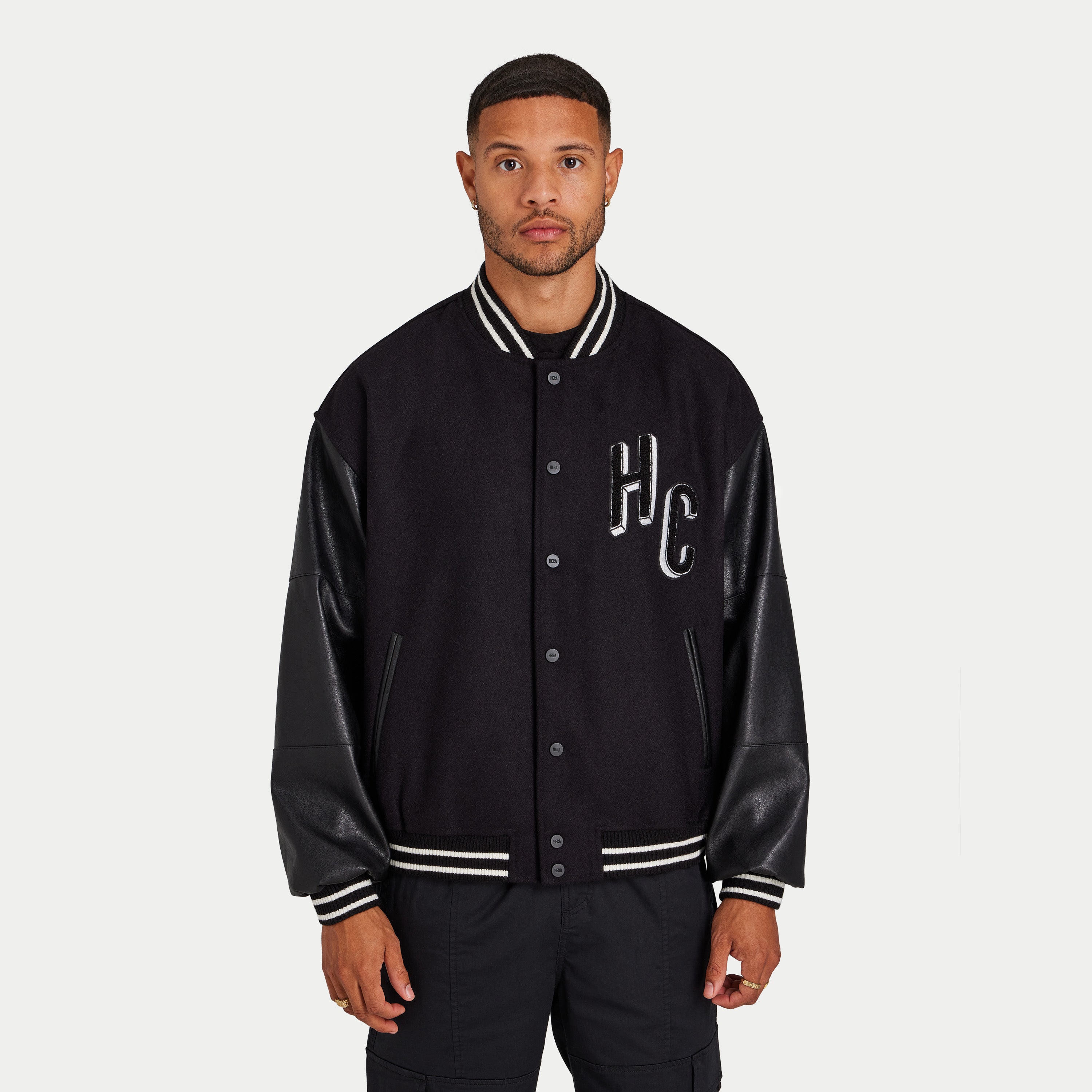 Black bomber varsity jacket best sale