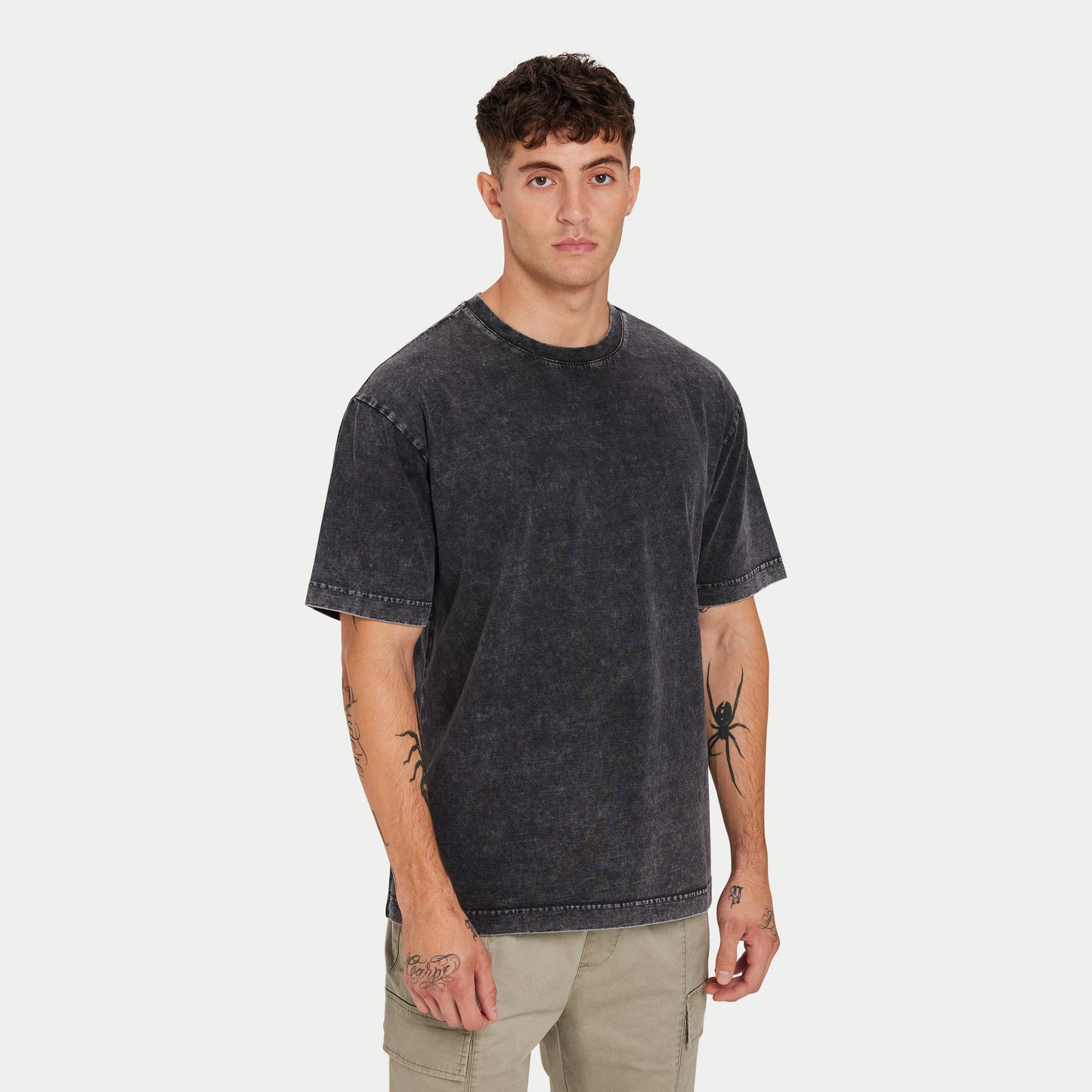 REWEAR Mens Washed Utility Oversized T-shirt - Washed Black