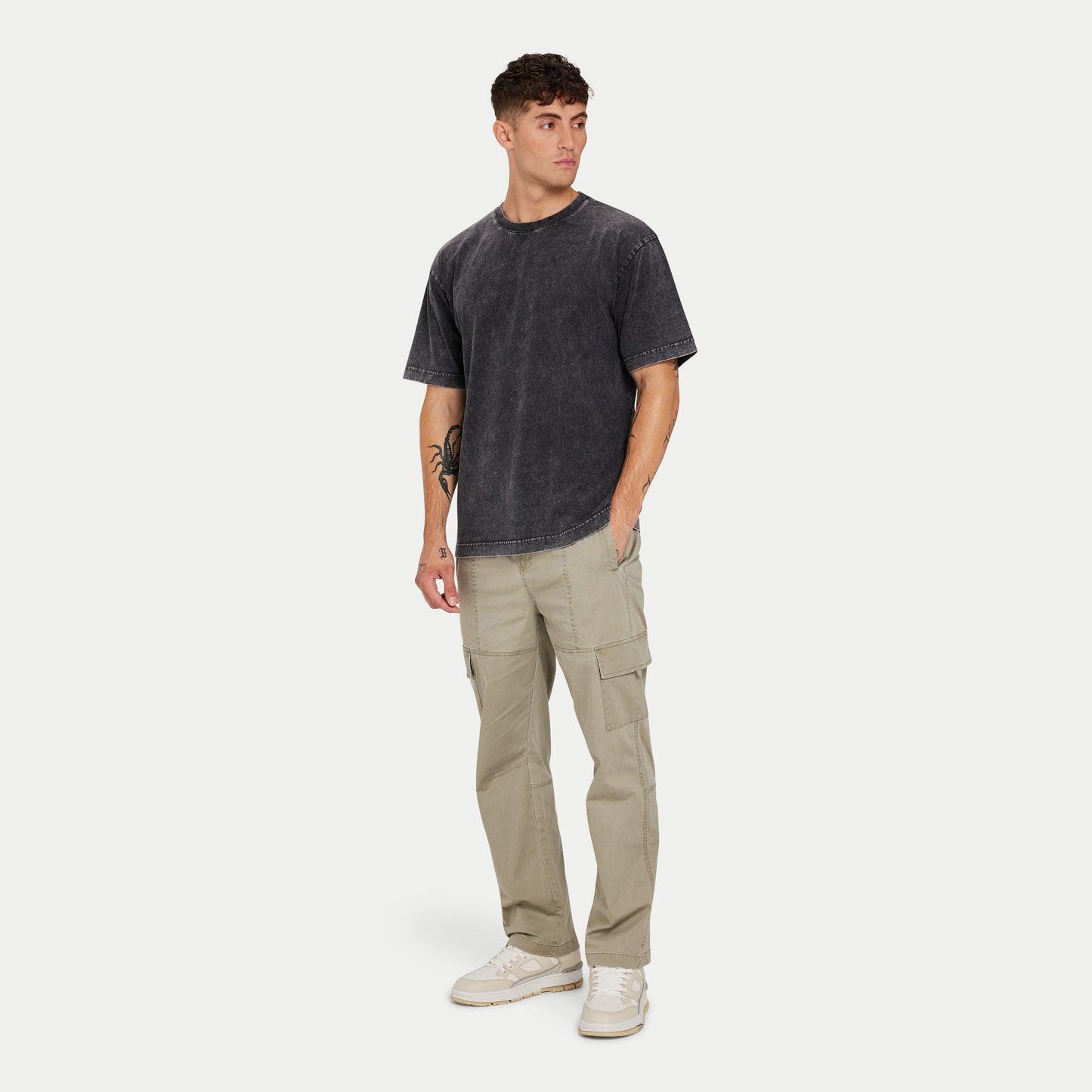 Mens Washed Utility Relaxed Cargo - Grey Green