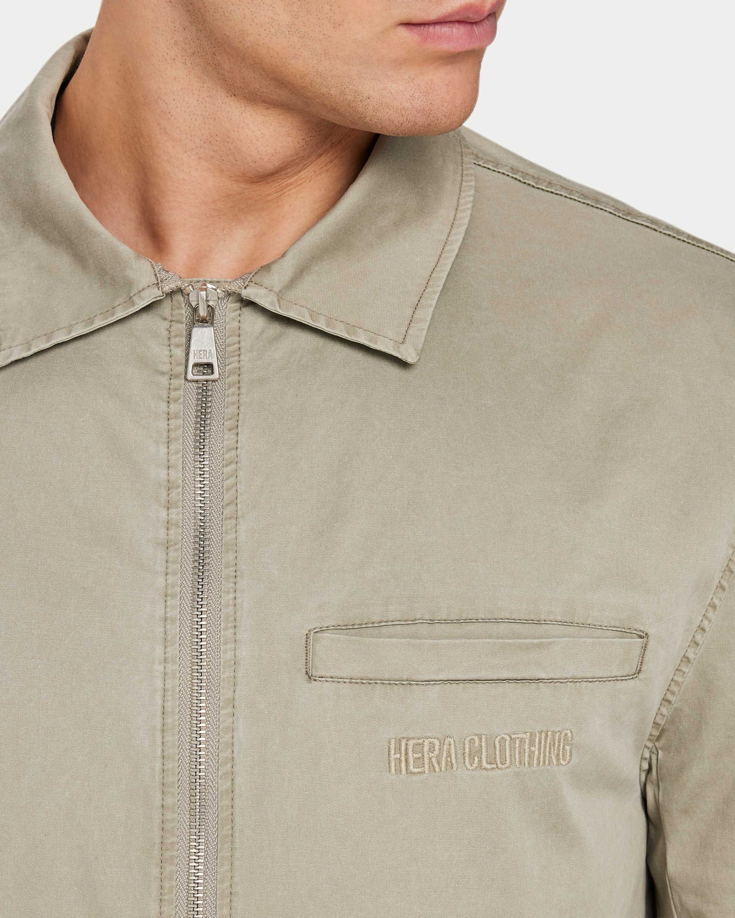 سترة رجالي مغسولة - رمادي أخضر