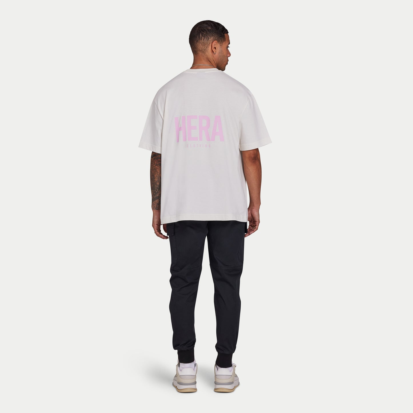 Mens Staple Oversized T-shirt - Off White + Pink