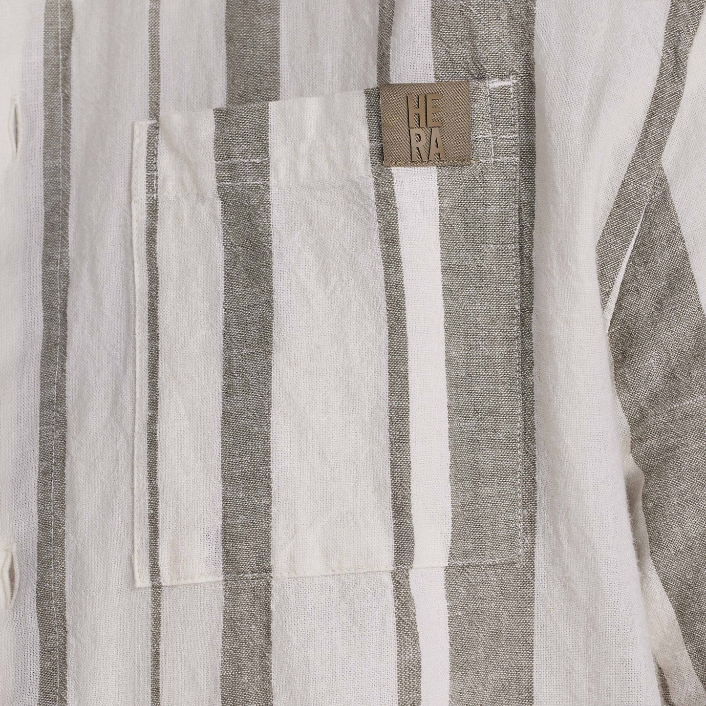Mens Linen Mix Shirt - Off White & Grey Green Stripe