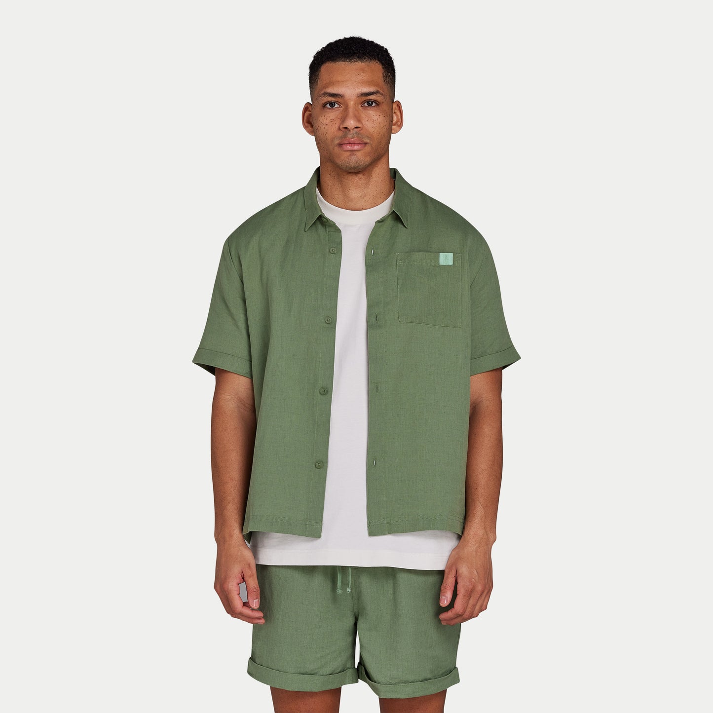 Mens Linen Mix Shirt - Hedge Green