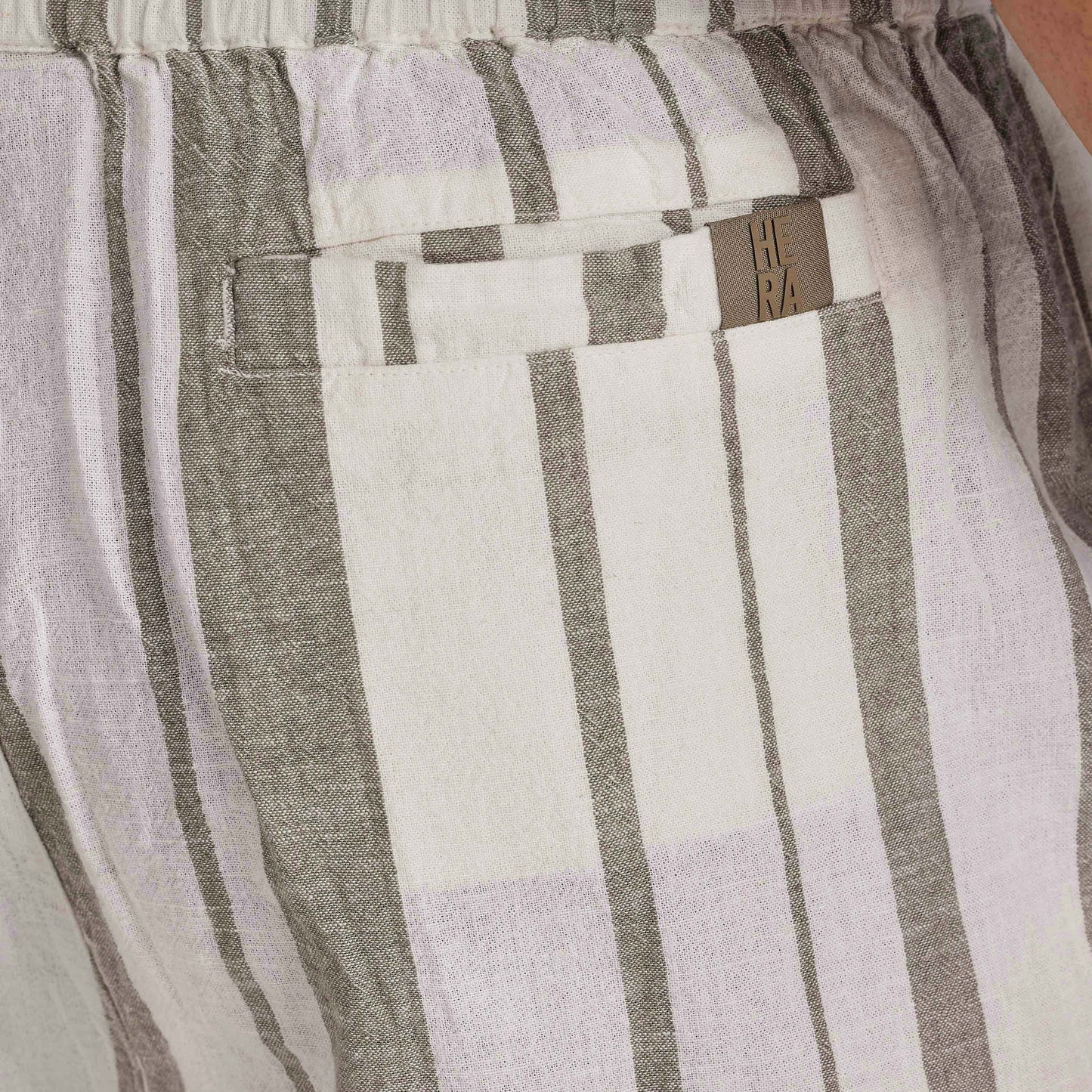 Mens Linen Mix Short - Off White & Grey Green Stripe