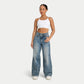 Womens Wide Leg Denim Jean - Mid Wash