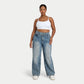 Womens Wide Leg Denim Jean - Mid Wash